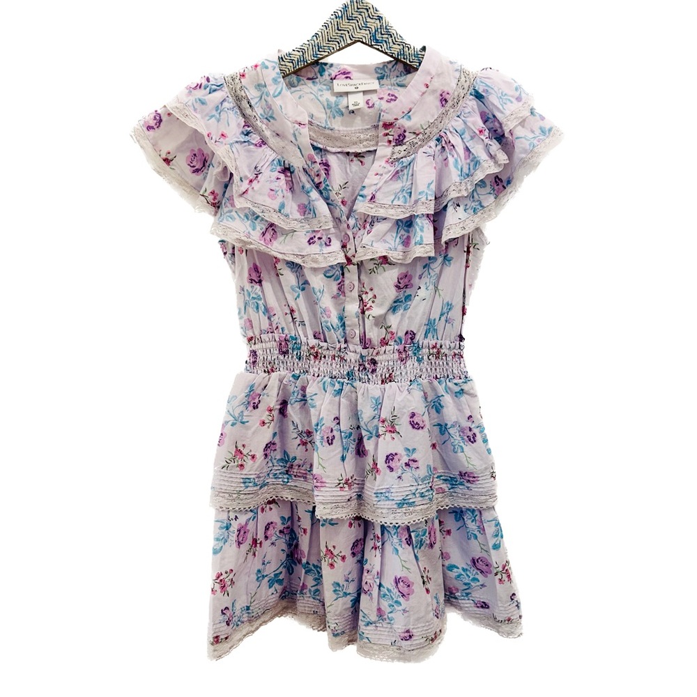 LoveShackFancy for Target Lou Dress XS ruffles lavender blue purple